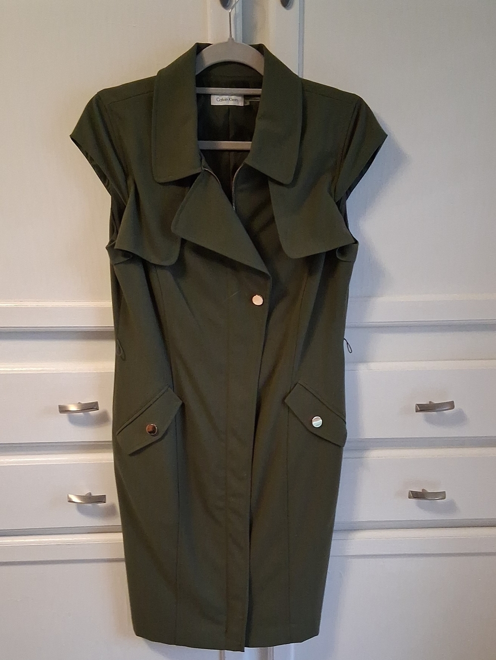 🎉2/$13 Calvin Klein Olive Green Trench-Style Dress